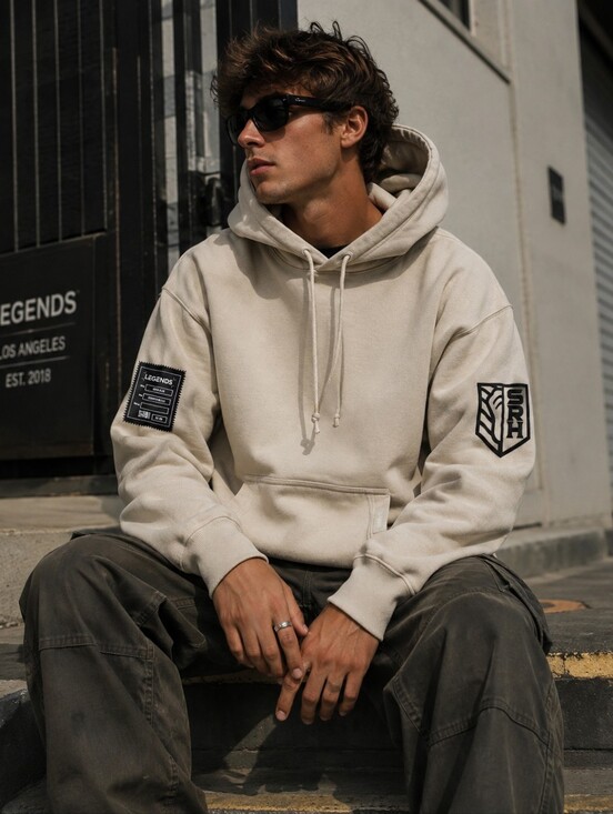 Legends Other - Legends Heavyweight Fleece Hoodie Large Cream Beige Streetwear Patch Made in USA